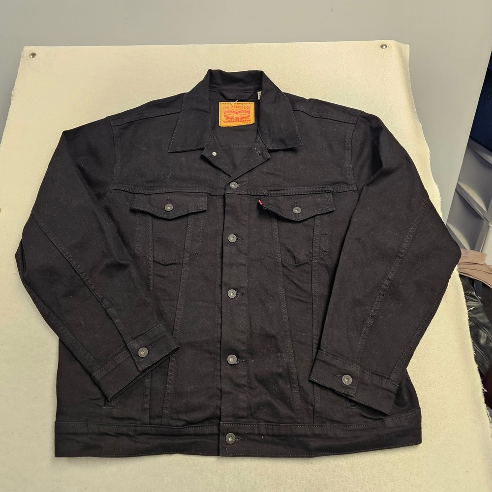 Levis Mens Black Denim Trucker Jacket Size 2XL Cotton Blend Button Up Outerwear